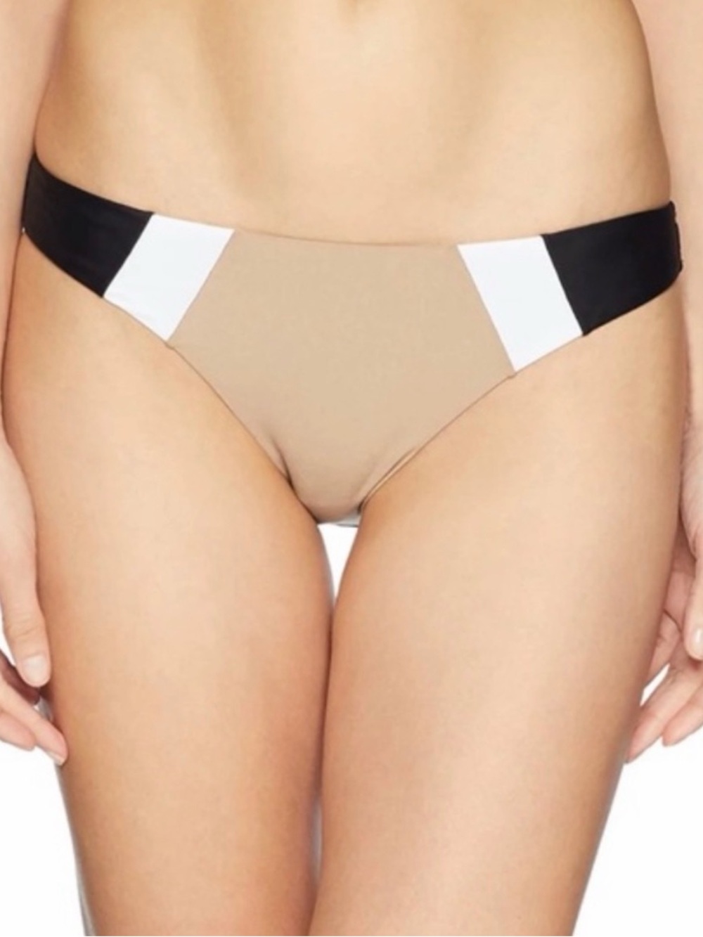 PilyQ Black Cadallic Color-Block Full Bikini Bottoms in Black, White and Tan